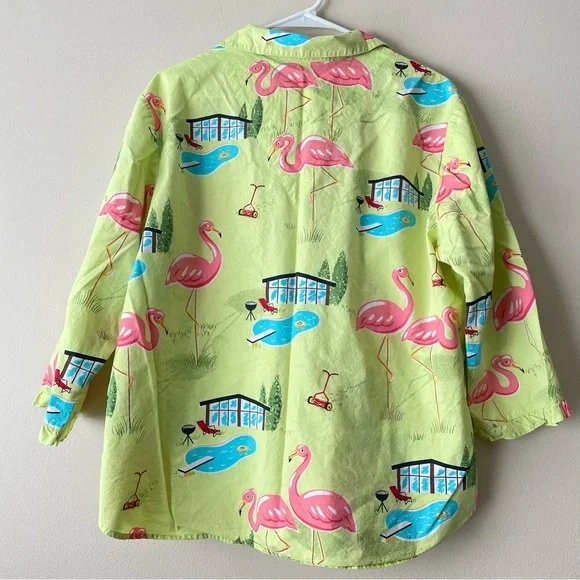 NICK & NORA Women's XL Flamingo Pajama Set Capri Length 100% Cotton - Picture 2 of 10